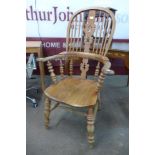 An elm and beech highback Windsor chair