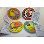 Four Wedgwood Bradford Exchange Clarice Cliff Celestial Fires plates, 20.5cm, limited edition,