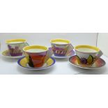 Eight Wedgwood Bradford Exchange Taking Tea with Clarice; Clarice Cliff cups and saucers,
