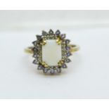A 9ct gold, opal, tanzanite and diamond cluster ring, 2.6g, P