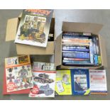 Two boxes of collectors price guide books including coins, medals, military, bank notes and first