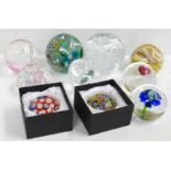 Ten glass paperweights including millefiori