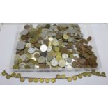 A collection of coins and a Danish coin necklace