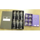 Six Edinburgh Crystal whisky glasses and a set of six large Royal Doulton wine glasses, boxed **