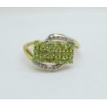 A 9ct gold, demantoid garnet and white zircon ring, with certificate, 2.3g, N