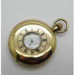 A Waltham half hunter pocket watch, lacking glass