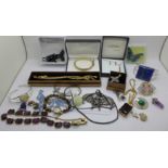 Costume jewellery including a rolled gold bangle, etc.