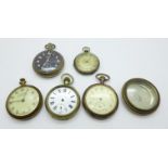A collection of pocket watches including one silver, Ingersoll and Bentima, a/f
