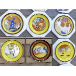 Six Wedgwood Bradford Exchange Clarice Cliff Applique plates, limited edition, with certificates,