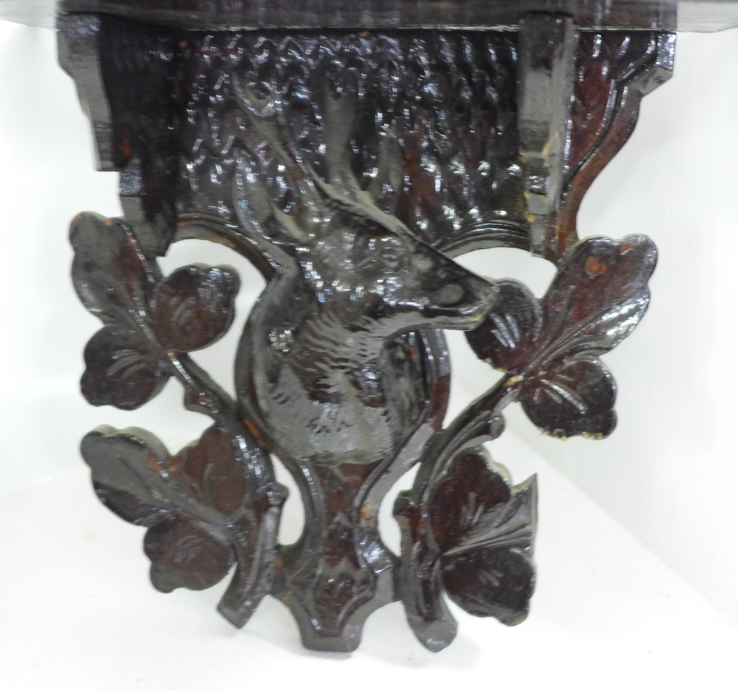 A Black Forest carved seated bear and three carved shelves - Image 3 of 5