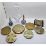 Seven compacts and three perfume bottles
