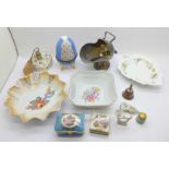 A collection of small boxes and dishes including Limoges and Wedgwood