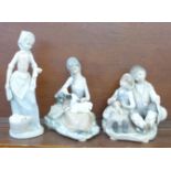 Two Lladro and one Nao porcelain figurines, ?Little Brothers? (ref 1230), designed by Juan Huerta,