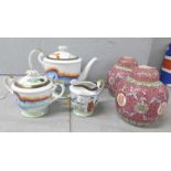 A pair of Chinese ginger jars and a Japanese china teapot, sugar and cream **PLEASE NOTE THIS LOT IS