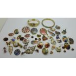 A collection of cloisonne and enamel jewellery