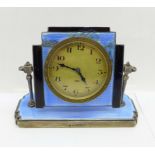 A silver and enamel 8-days desk clock, Adie Brothers, enamel a/f