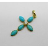 An 18ct gold and turquoise cross pendant marked 18K, 0.6g