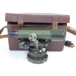 An ER Watts & Son small theodolite in leather case, 18.5cm