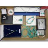 A collection of silver and silver mounted turquoise jewellery