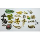 A Spitfire/aircraft sweetheart brooch, costume jewellery including large cross pendant and a