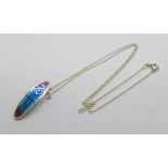 A Scottish silver Rennie Mackintosh style enamel pendant by Malcolm Gray for Ortak with chain
