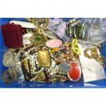 Tray of costume jewellery, coins, etc.