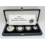 Coins; The Royal Mint 1998 Silver Proof Britannia Collection four coin set, all fine silver, £2, £1,