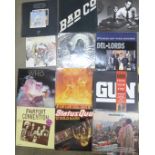A collection of twelve LP records, Led Zeppelin, Woodstock, Bad Co, Donald Fagen, etc.