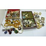 Vintage clip-on earrings, scarf clips and costume jewellery