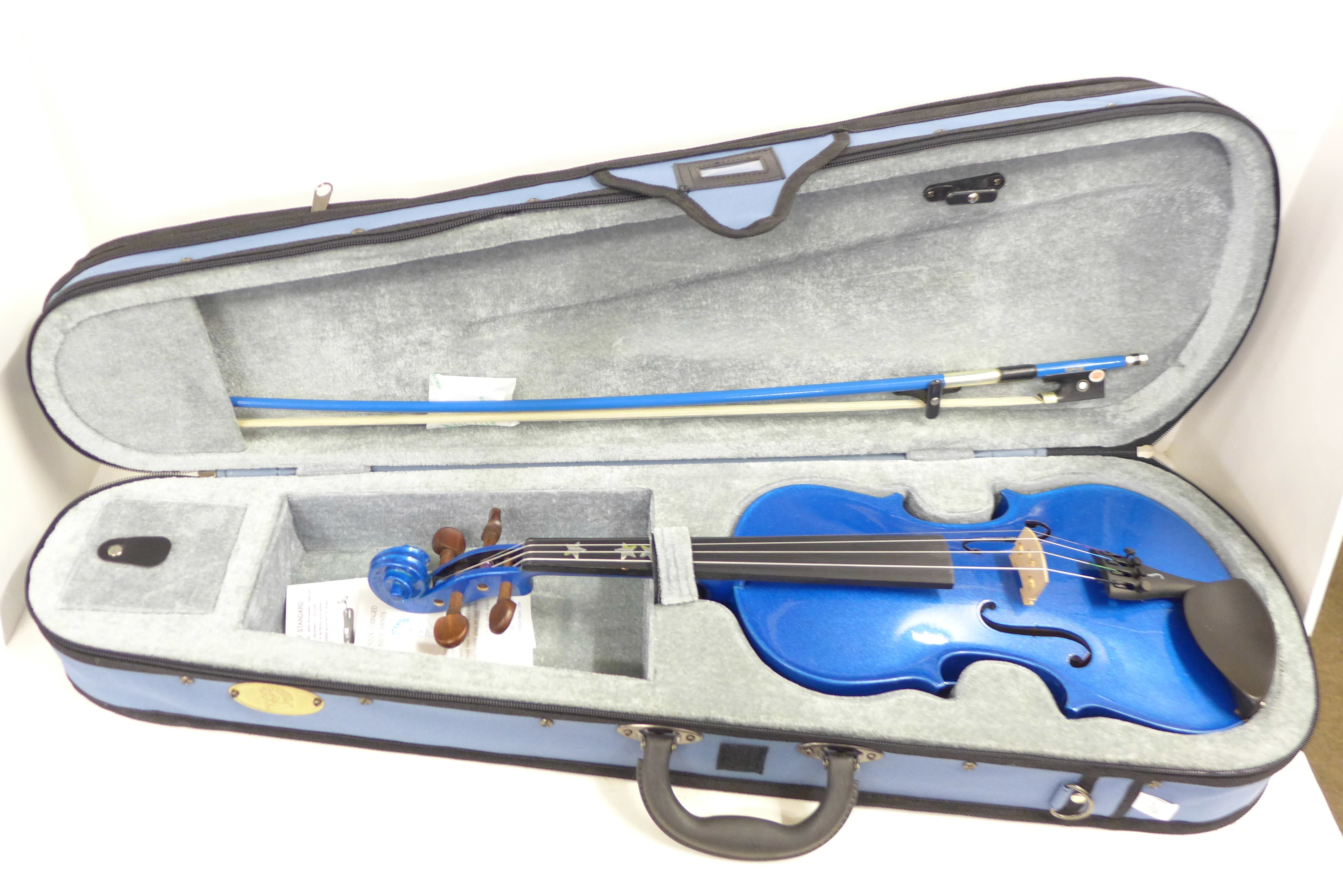A Stentor-Harlequin ¾ size violin, with bow and case - Image 5 of 7