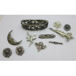 A collection of jewellery, one moonstone set brooch marked 925