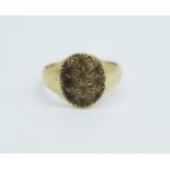 A 9ct gold signet ring, 2.2g, M