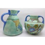 A Wade Heath Flaxman Ware vase and jug