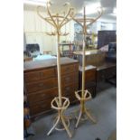 Two beech bentwood coatstands