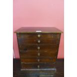 A Victorian stained pine table top six drawer collectors cabinet