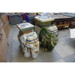 Two ceramic elephant garden stools a/f