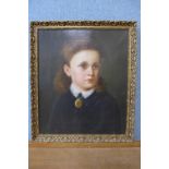 English School (late 19th/20th Century), half portrait of a young girl, oil on canvas, framed