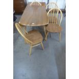 An Ercol Blonde elm and beech Windsor drop-leaf table and four Windsor chairs