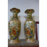 A pair of large oriental satsuma porcelain vases