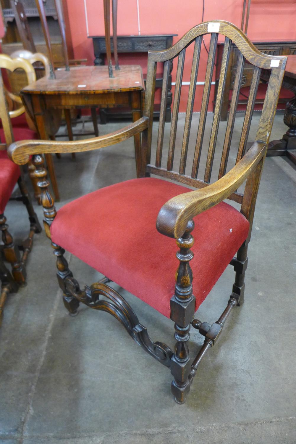 A set of six Jacobean Revival carved oak chairs - Image 2 of 3