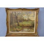 Charles Youldon, river landscape, oil on canvas, dated 1945, framed