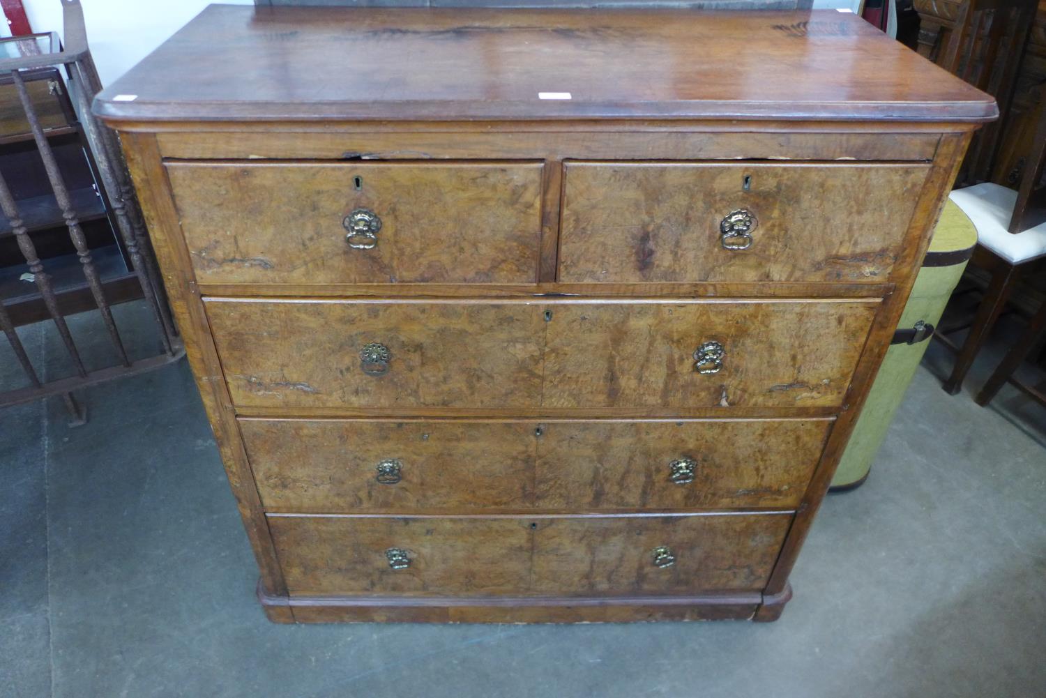 A Victorian walnut and burr walnut chest of drawers