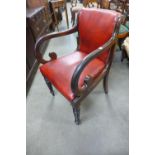 A Regency mahogany and red leather library chair