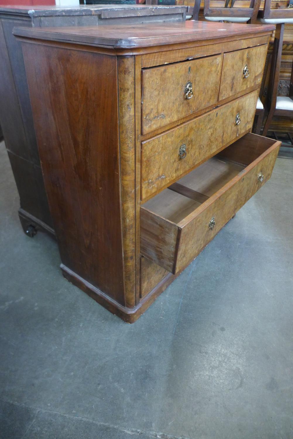 A Victorian walnut and burr walnut chest of drawers - Image 2 of 2