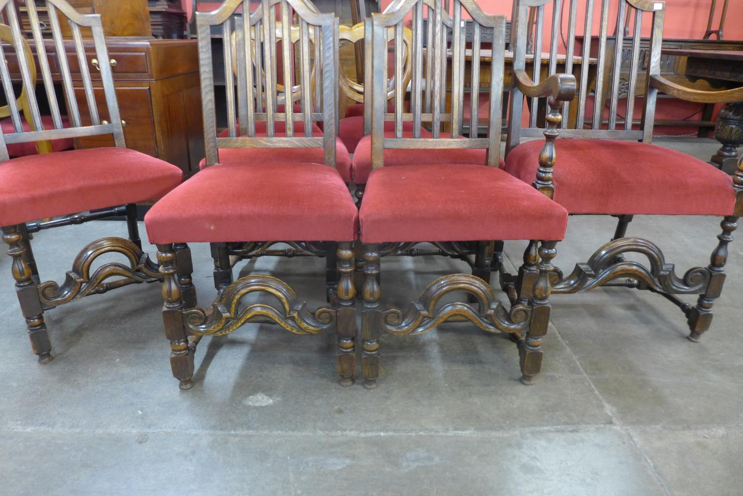 A set of six Jacobean Revival carved oak chairs - Image 3 of 3