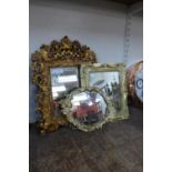 Three small gilt framed mirrors