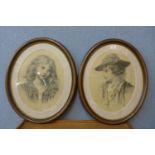 Alice Emma Taylor (nee Stockwood), pair of oval pencil portraits of a young girl and boy, framed