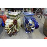 Two porcelain elephant garden seats a/f