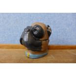 A small novelty painted bronze boxer dog pot