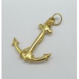 A 9ct gold anchor brooch, 2.8g